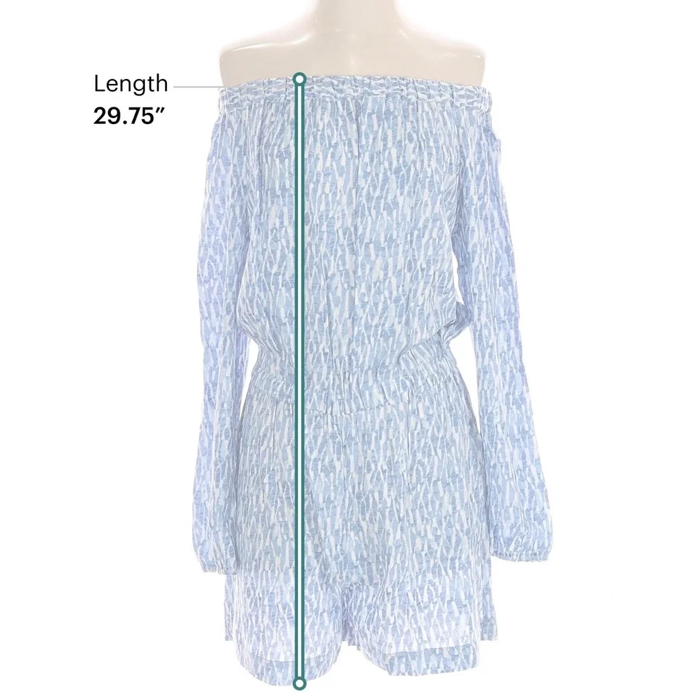 Michael‎ Michael Kors Off The Shoulder Romper blue and white print Size 4 NWT